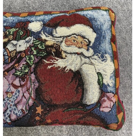 Vintage La‎ France Christmas Tapestry Throw Pillow Santa 16x12 USA 80s 90s Retro - Picture 3 of 12